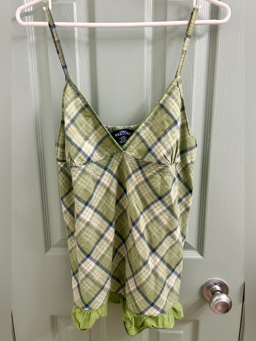 Urban Heritage Green Plaid Ruffle Top